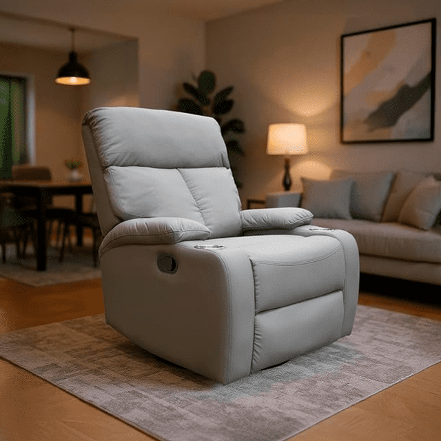 Reclinable Giratorio Tactopiel Manual Moderno Mecedora Gris