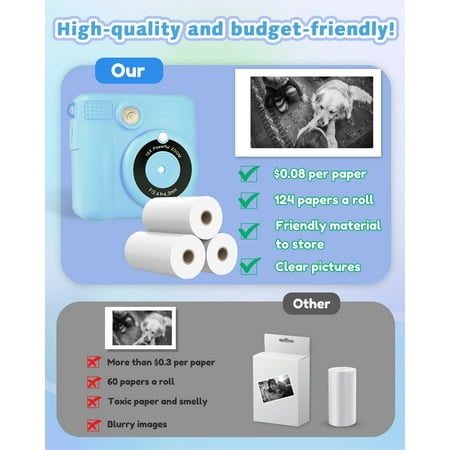 BYSERTEN Kids Camera Instant Print, Portable Toy Cameras for Boys & Girls Age 6-12 Birthday Gifts - Blue
