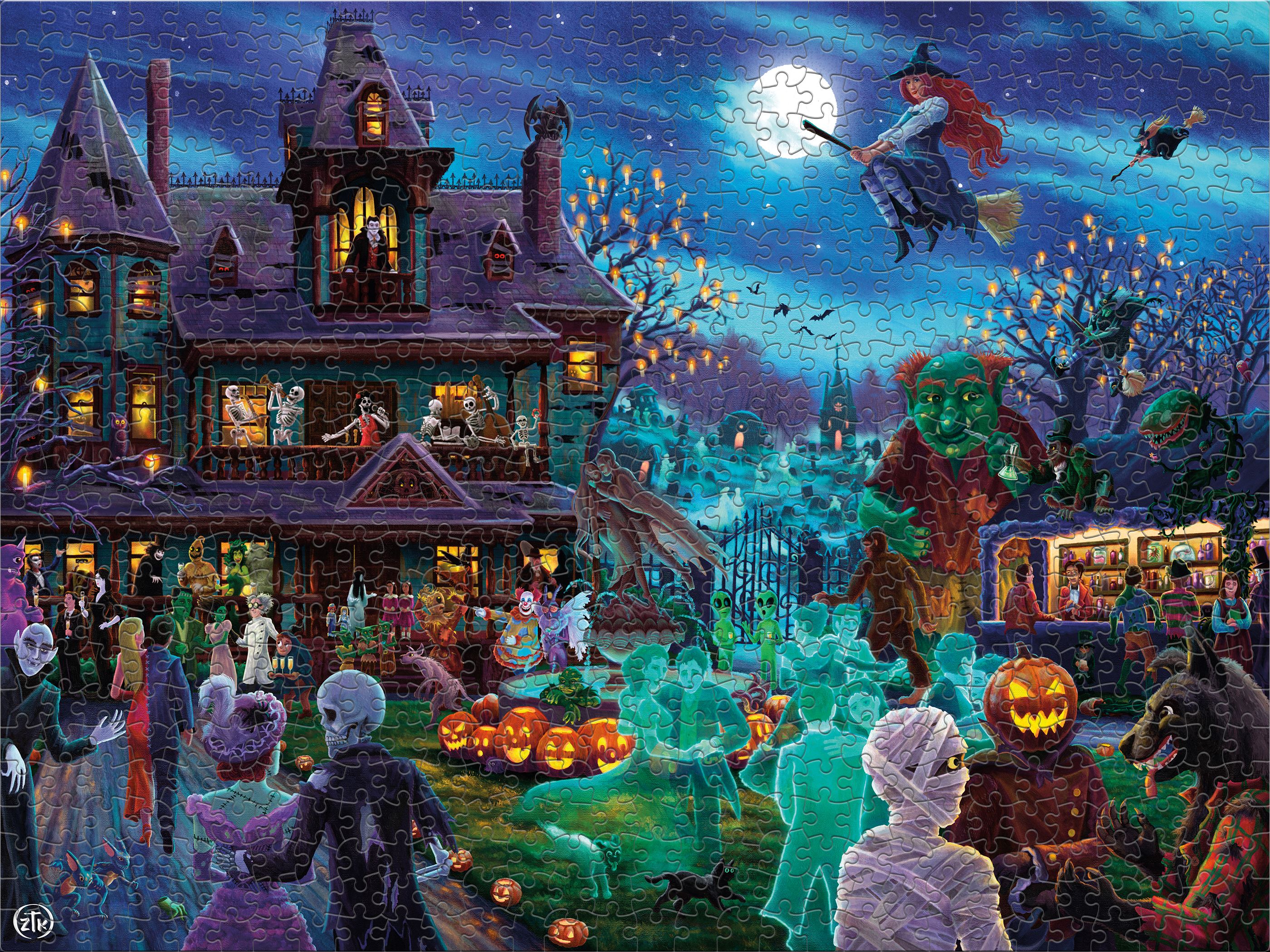 Ceaco A Ghoulish Gathering Glow (Zak Kinkade) 750 Piece Interlocking Jigsaw Puzzle