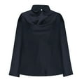 thumbnail image 4 of HongQid Women's Satin Collar Neck Drape Ruched Front Long Sleeve Blouse Shirt Top, 4 of 7