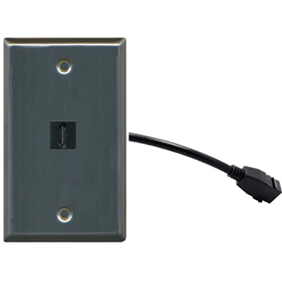 RiteAV (1 Gang Flat HDMI Wall Plate w/Pigtail Extension Cable Stainless Steel