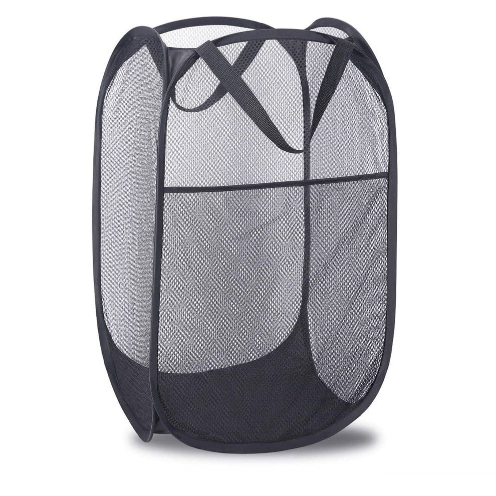 Popup Laundry Hamper Strong Mesh Bag with Portable Handles Side Pocket