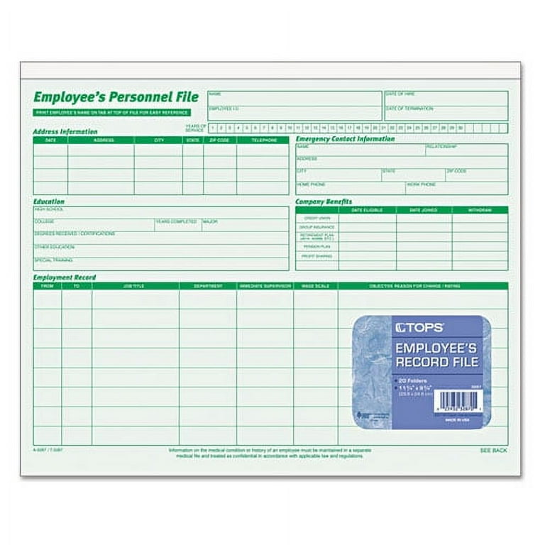 Employee's Record File Folder, Straight Tabs, Letter Size, Index Stock, Green, 20/Pack Employee's Record File Folder, Straight Tabs, Letter Size, Index Stock, Green, 20/Pack