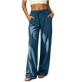 thumbnail image 6 of TEAJOPSUU Womens Wide Leg Cargo Pants Twill Drawstring Waist Side Pocket Pants Relaxed Fit Casual Outdoor Trousers for Hiking Everyday Navy, 6 of 9