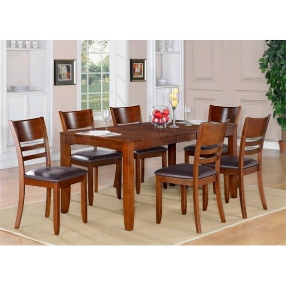 Wooden Imports Furniture LY7-ESP-LC 7PC Lynfield Rectangular Dining Table with Butterfly leaf & 6 Faux Leather upholstered Seat Chairs in Espresso Finish