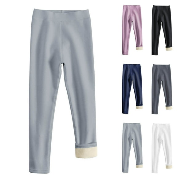 Swuxness Girls Elastic Fleece Leggings Fall Winter Solid Color Comfortable Long Pants