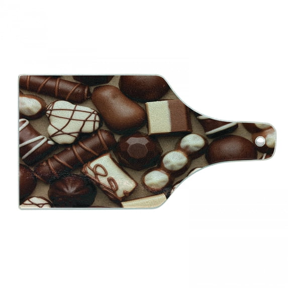 Chocolate Cutting Board, Chocolate Candy Sweets Truffles Gourmet Delicious Dessert Close-up Photo, Decorative Tempered Glass Cutting and Serving Board, in 3 Sizes, by Ambesonne