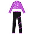 thumbnail image 3 of Hansber Kids Girls Hip Hop Jazz Dance Outfit Sparkly Sequin Crop Top with Leggings Figure Skating Training Suit Purple 14, 3 of 7