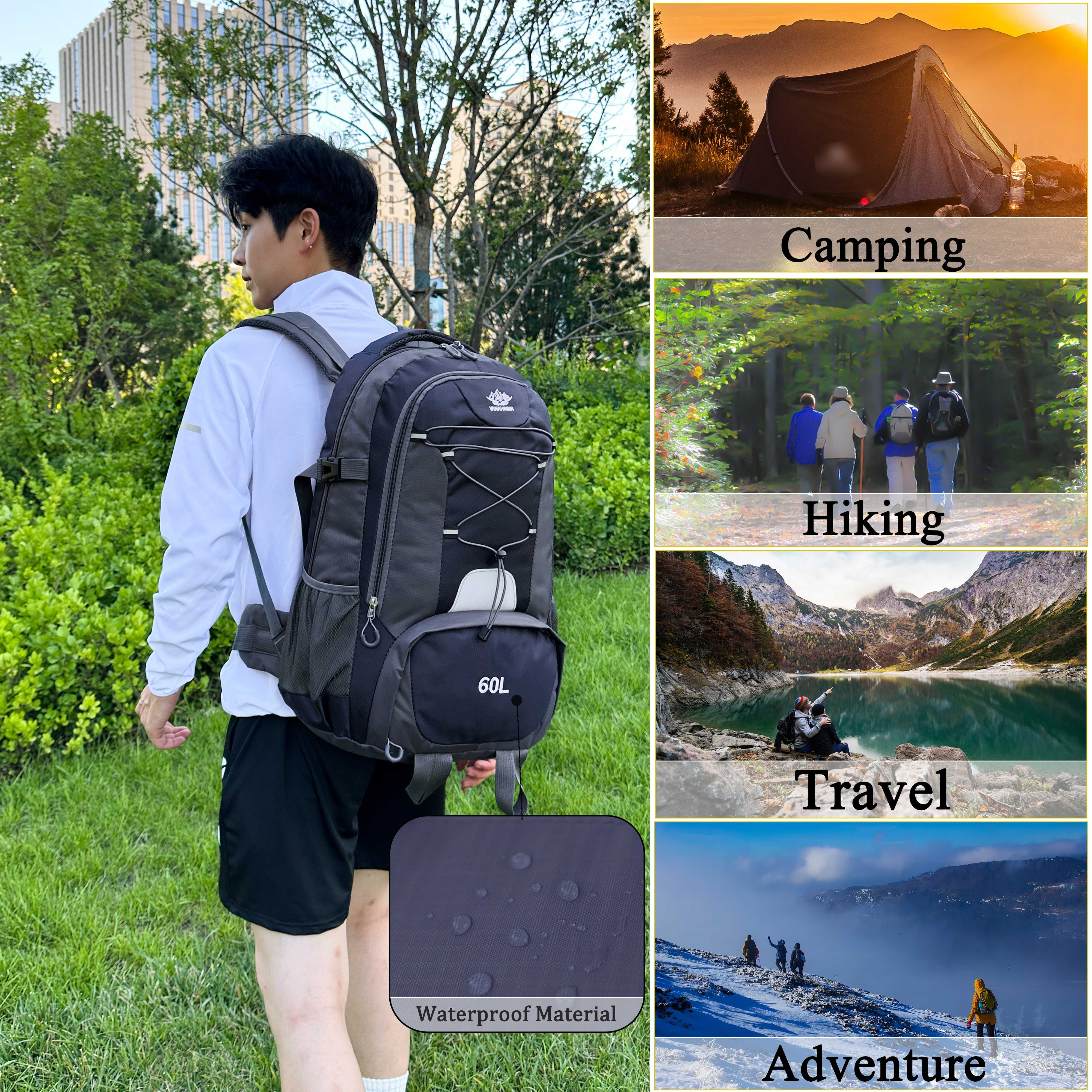60L Lightweight Hiking Camping Backpack,Hunting Climbing Backpack for Outdoor,Backpack Water Resistant,Tactical Backpack for Men Women