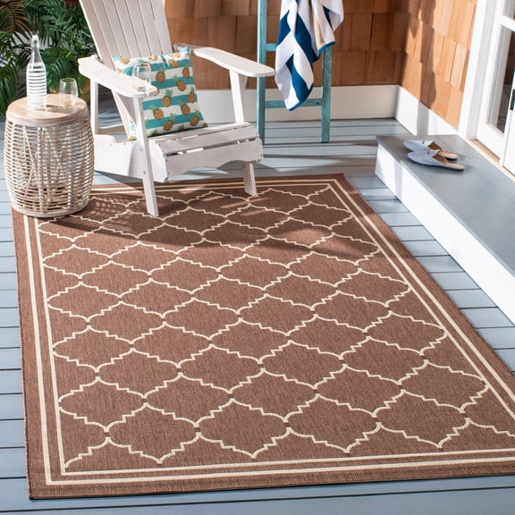 Safavieh Courtyard Amy Geometric Indoor/Outdoor Area Rug, Chocolate/Cream, 5'3" x 7'7"