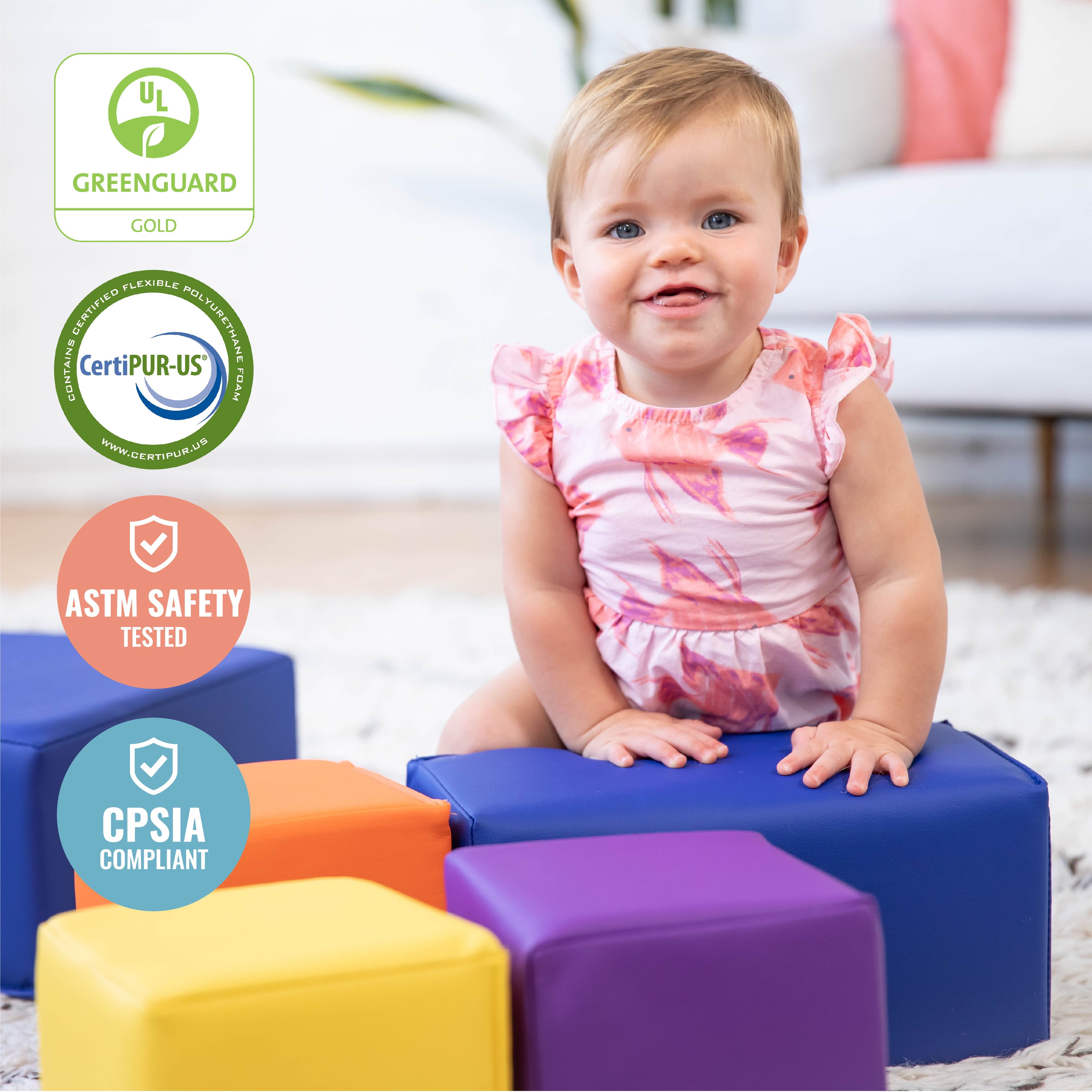 ECR4Kids SoftZone Quad Fold-N-Go Activity Mat and Patchwork Toddler Blocks, Assorted, 13-Piece