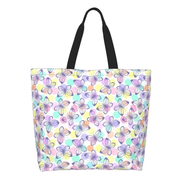 Fotbe Butterflies on Polka Dots Bolsa Tote Estética de Lona con Estampado para Mujer - Bolsa Reutilizable de Hombro Casual para Vacaciones, Compras, Trabajo y Gimnasio