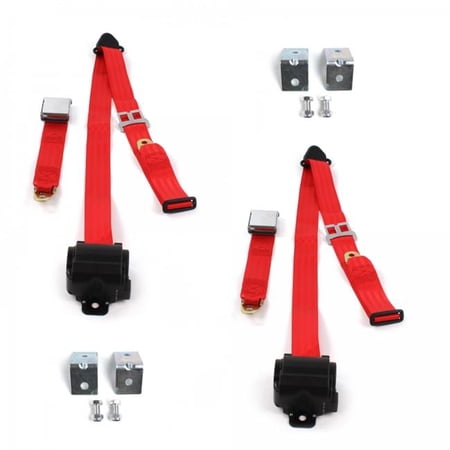 SafeTBoy Airplane 3 Point Red Retractable Bucket Seat Belt Kit with Bracketry for Ford Truck 1948-1952 - 2 Belts