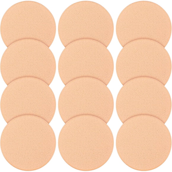 12 Pcs Round Make Up Sponges, Powder Puff Blender Sponge, Puffs Foam Sponges Applicator for Liquid Foundation Makeup Cosmetic, Cleanser, Wet and Dry Dual Use