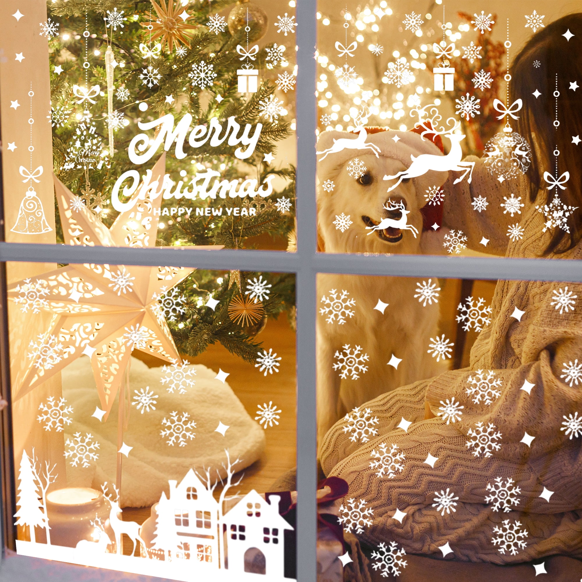 Unique Bargains Window Clings Party Supplies for Holiday White Christmas Pattern