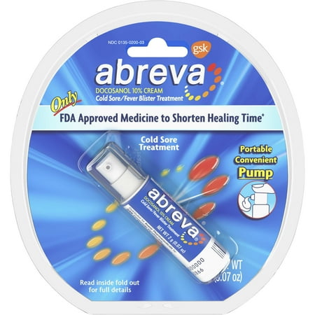 Abreva Docosanol 10% Cream Pump, FDA Approved Treatment for Cold Sore/Fever Blister, 2 grams