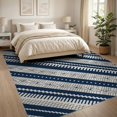 thumbnail image 3 of ODIKA 8'x10' Navy Cream Geometric Stripe Design Washable Area Rug Intricate Diagonal with Zigzags for Dining Room, Large Office, Lounge, Non-Slip Chair-Friendly Mat, 3 of 7