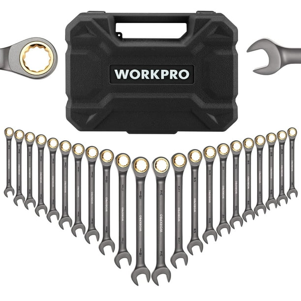 Juego de llaves de trinquete WORKPRO, 22 piezas, niqueladas