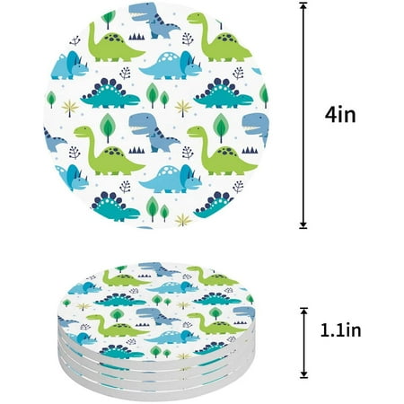 

KXMDXA Dinosaur Set of 8 Round Coaster for Drinks Absorbent Ceramic Stone Coasters Cup Mat with Cork Base for Home Kitchen Room Coffee Table Bar Decor