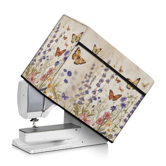 HELLHERO Butterfly and Flowers Sewing Machine Cover Multifunction Storage Pocket Universal