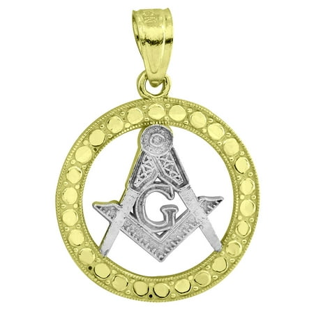 Designer Round Charms - Freemason 10k Yellow White Gold Pendant 0.9 Inch Custom Charm Designer Mens Women