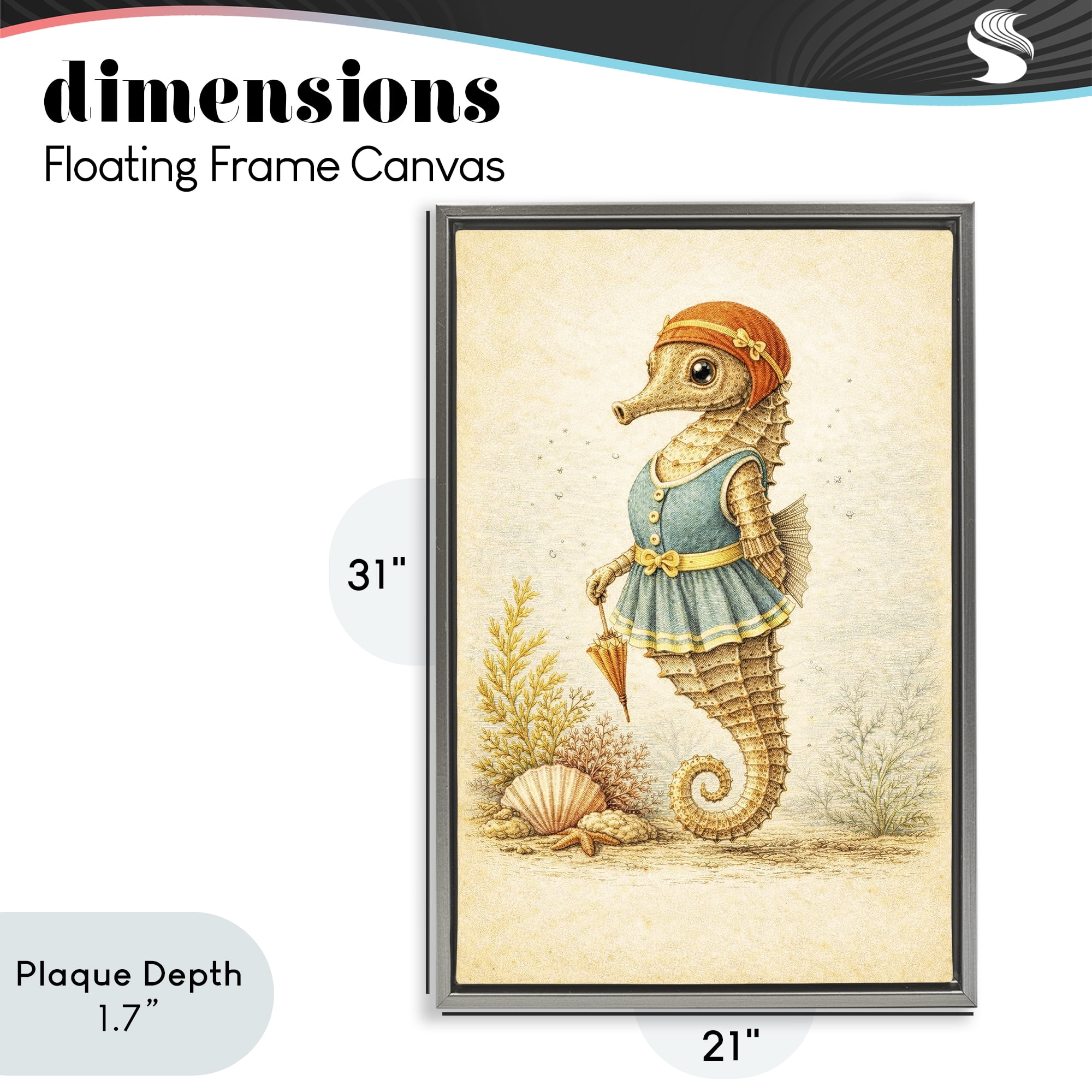 Stupell Industries Maritime Bathing Society Seahorse Gray Framed Floater Canvas Wall Art, design by Grotto Studios