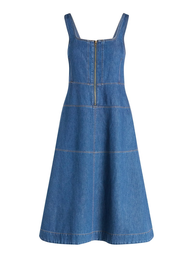 fitted dress pants womens One Shoulder Belted Dark Blue Denim Midi Dress main image 1