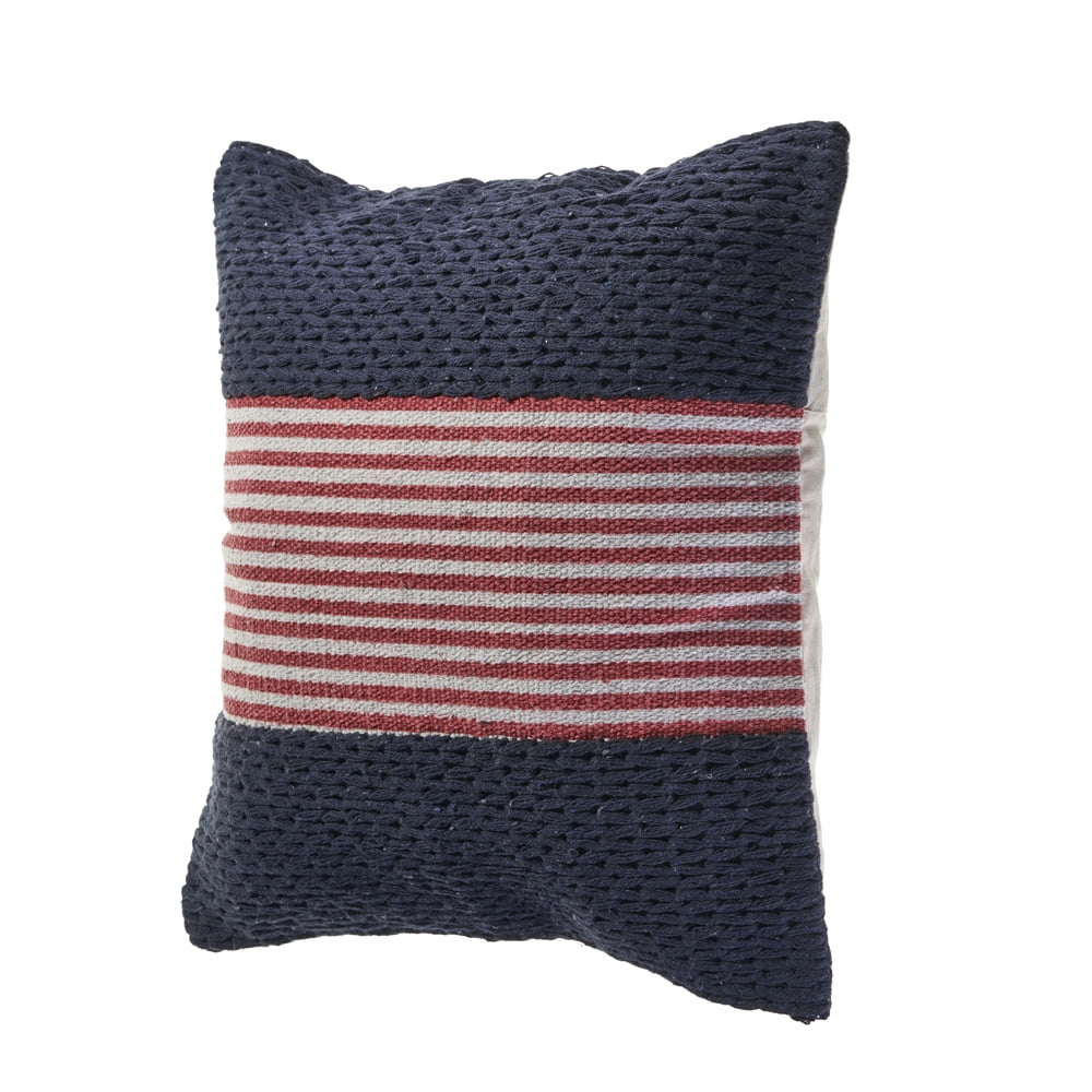 Ox Bay 20" x 20" Hand-Woven Blue/ Red Stripe Cotton Blend Pillow Cover