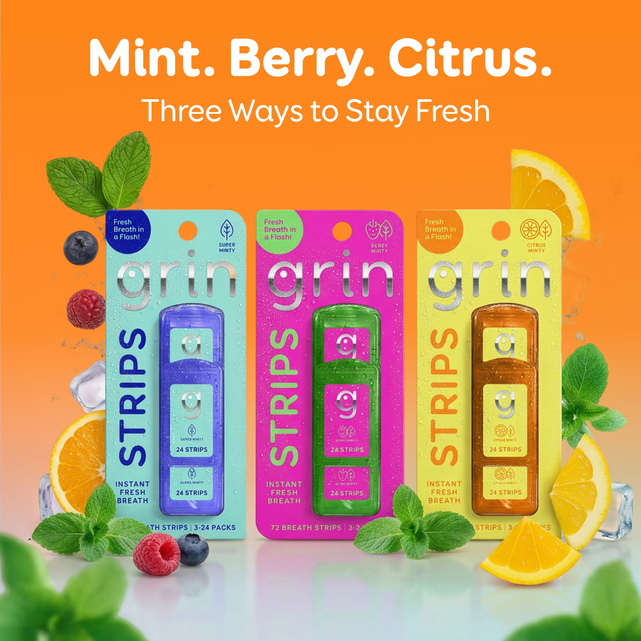 Grin Strips Breath Strips, Citrus Minty, Instant Fresh Breath, Dissolves  Instantly on Your Tongue, Sugar-free and Calorie-free, No Artificial  Colors, 