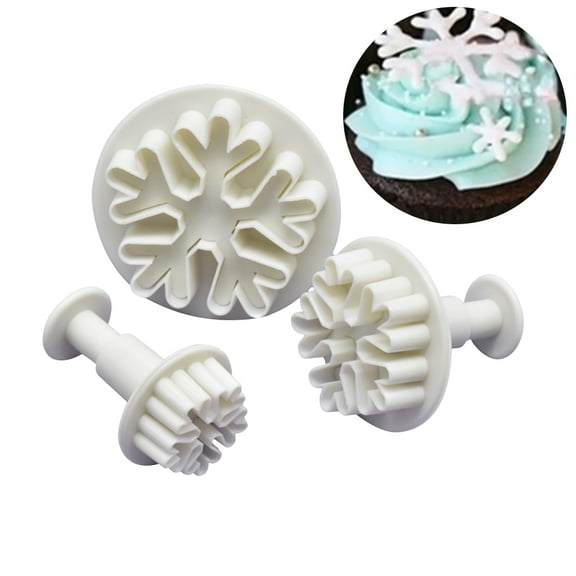 WHAMVOX 3pcs Fondant Molds Cookie Cutters Snowflakes Embossing Biscuit Plunger Cutters Set Cake Cupcake Decorating Tools