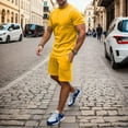 thumbnail image 3 of PEASKJP Sets for Men Men's Short Sets Outfits 2 Piece Summer Tracksuit Short Sleeve Shirt and Shorts Set Casual Sport Suit (Yellow,XXL), 3 of 4