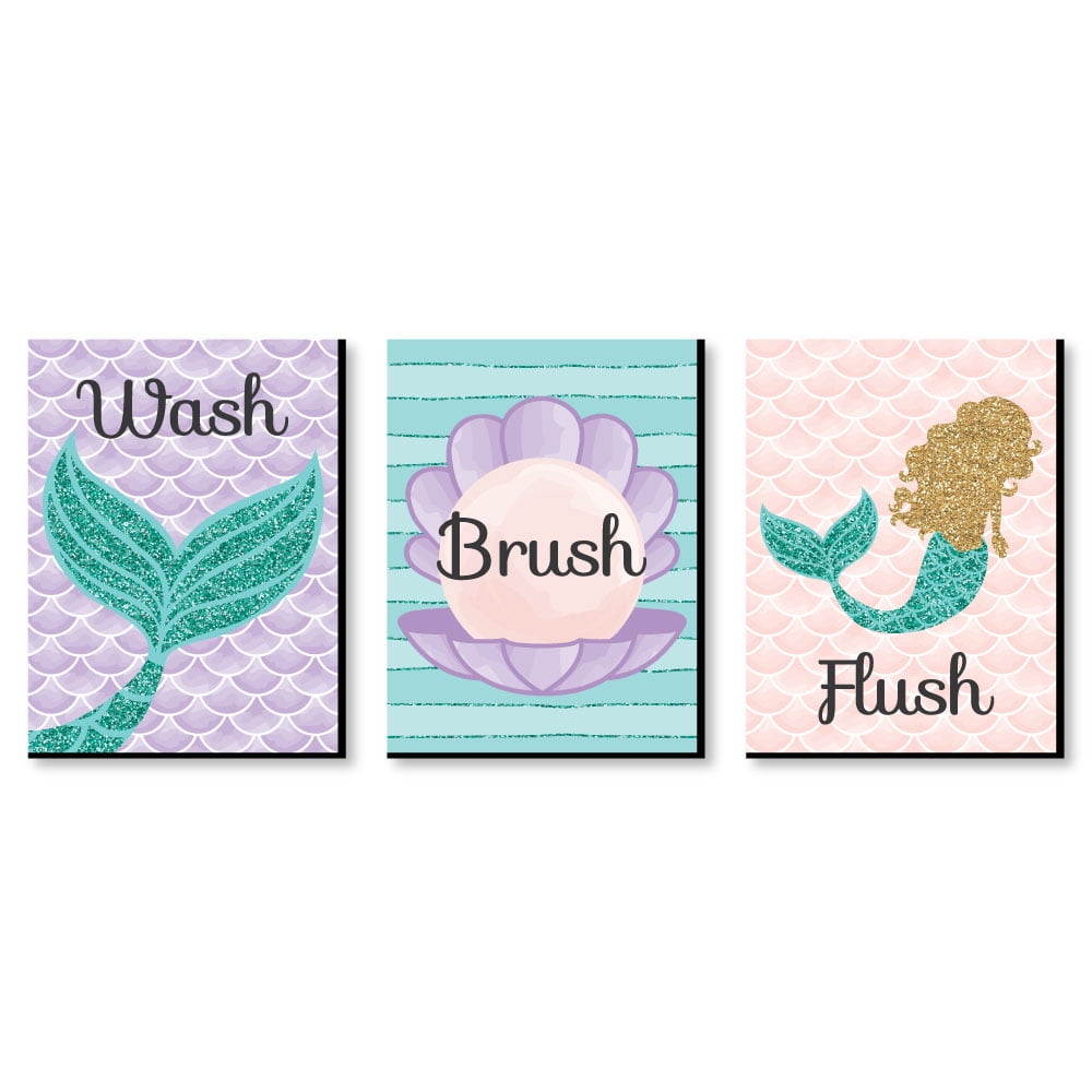 Let's Be Mermaids Kids Bathroom Rules Wall Art 7.5 inches x 10