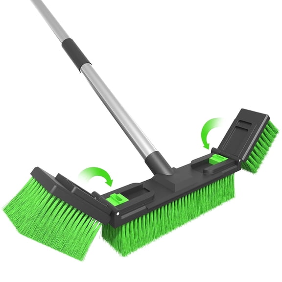 Nicecastle Push Broom Brush for Floor Cleaning with 60” Long Handle and Stiff Bristles,Adjustable brush head length, Heavy Duty Broom for Courtyard Garage,shop,outdoor broom(Green)