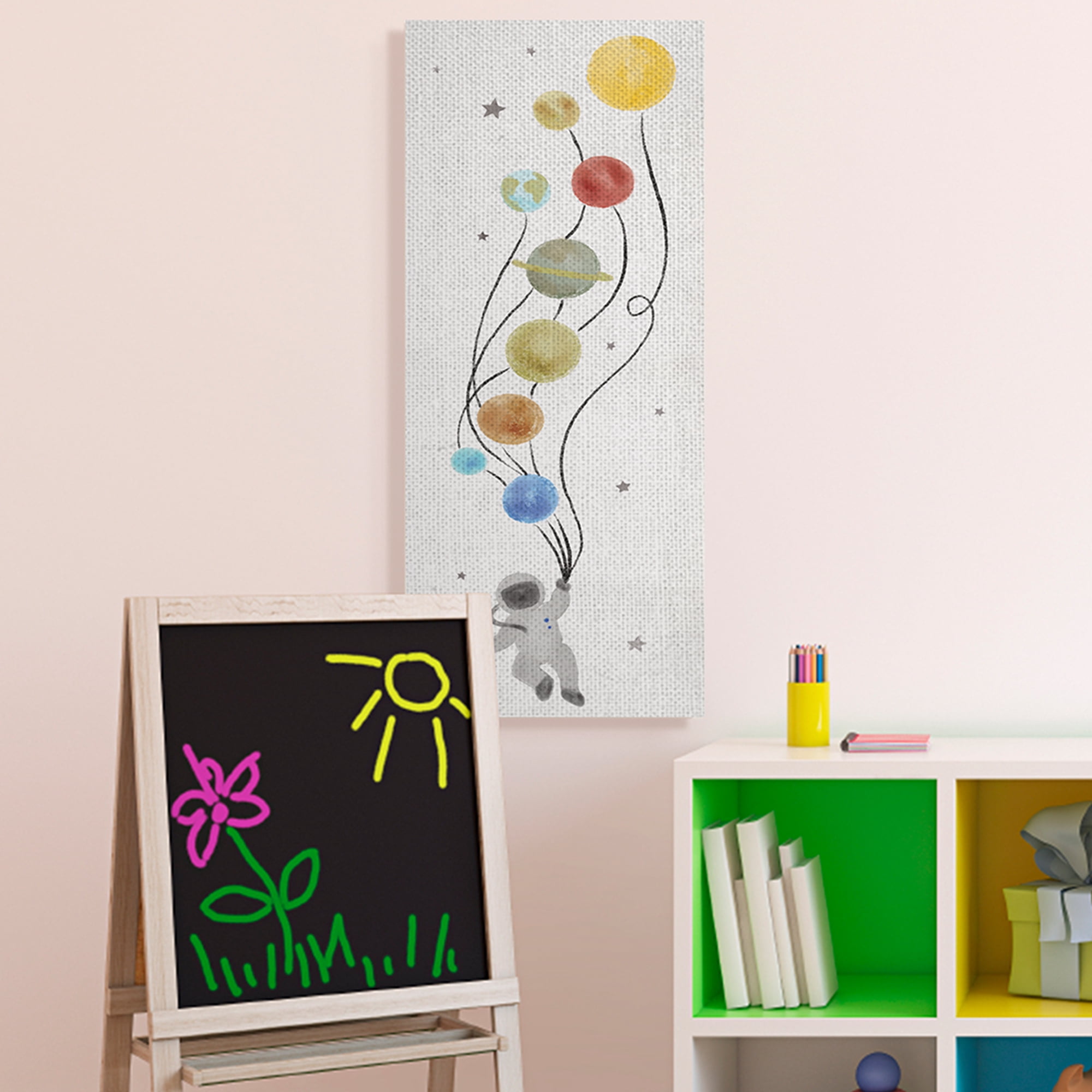 Stupell Industries Whimsical Astronaut Floating Balloon Planets Stars,17 x 40,Designed by Daphne Polselli