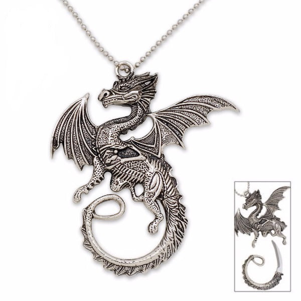 DRAGON HEAD PEWTER 1-3/8" tall Pendant Necklace ~ with Black Velveteen Choker 