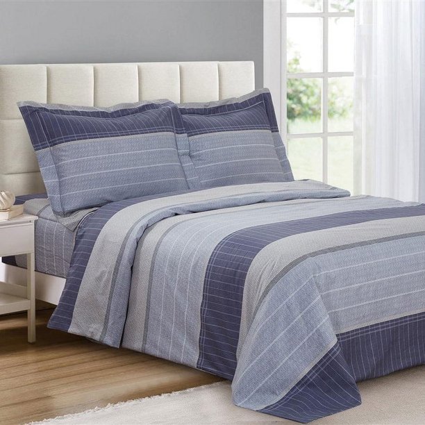 Juego de cama 6 piezas rayas azul Francia