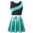 thumbnail image 2 of YIZYIF Girls Shiny Metallic Crop Top with Ruffled A-Line Skirt Skort Teens Jazz Hip Hop Modern Dance Costume Lake Green 8, 2 of 7