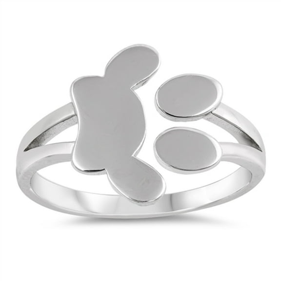 Rhodium Plated Sterling Silver Paw Print Split Shank Ring Size 6