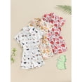 thumbnail image 4 of Aojekbee Boys Summer 2PCS Shorts Sets Short Sleeve Dinosaur Print Button Up Tops and Shorts Sets, 4 of 10