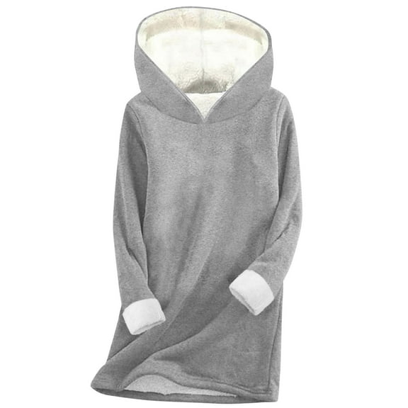 FNFYFH Long Hoodies for Women Sherpa Fleece Lined Pullover Hoodies Cute Hooded Graphic Sweatshirt Cozy Warm Loungewear for Cold Weather