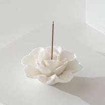Warmself Incense Holder Modern Minimalist Circular Incense Stick Burner for Cones or Sticks for Yoga & Meditation, Enhance Atmosphere,Ceramic Ash Catcher White Flower