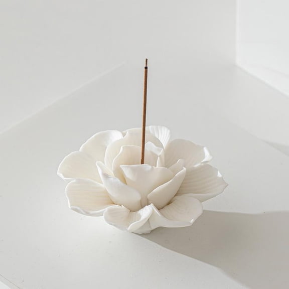 Warmself Incense Holder Modern Minimalist Circular Incense Stick Burner for Cones or Sticks for Yoga & Meditation, Enhance Atmosphere,Ceramic Ash Catcher White Flower