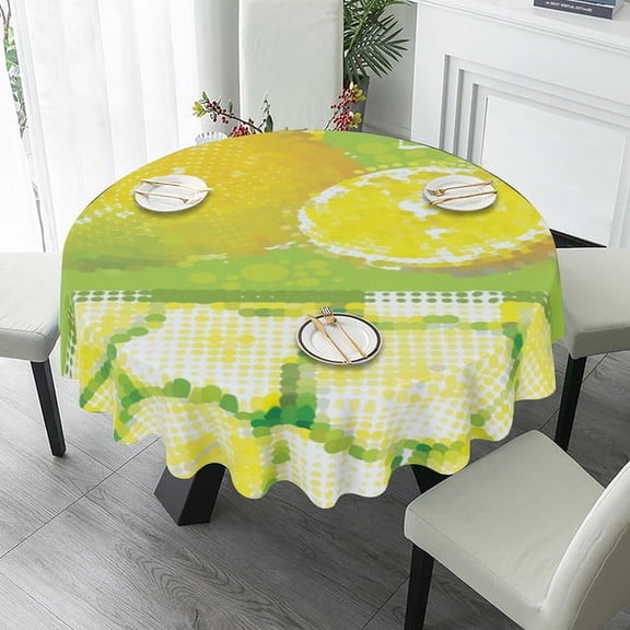 Eveokoki Tablecloth Round 60 Inch Watercolor Table Cloth Waterproof Fabric Farmhouse Lemon Tablecloths Decorative for Holiday Home Party