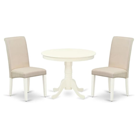 East West Furniture Antique 3-piece Wood Dining Set in Linen White/Cream