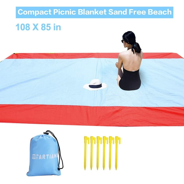 Tapis de Plage Sans Sable Couverture de Pique-Nique Compacte Couverture de Sol Imperméable Couverture de Pique-Nique de Plage avec des Ancres de Sable pour Voyage, Camping, Randonnée, Festivals, Sports