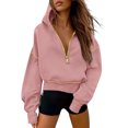 thumbnail image 2 of Stylish Pullover Hoodie with Hood and Zip, Soft Warm Fabric for Comfort, Pocketed Casual Sweater for Women, Easy To Mix With Jeans, Joggers, Shorts Pink, 2 of 5