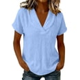 thumbnail image 3 of Ashirexll Womens Casual Tops Collared V-Neck Short Sleeve Solid Color Blouse Casual Summer Top for Spring, 3 of 7