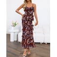 thumbnail image 3 of Merokeety womens 2026 spring summer floral spaghetti strap deep v neck backless asymmetric ruffle bodycon maxi dress brown l, 3 of 4