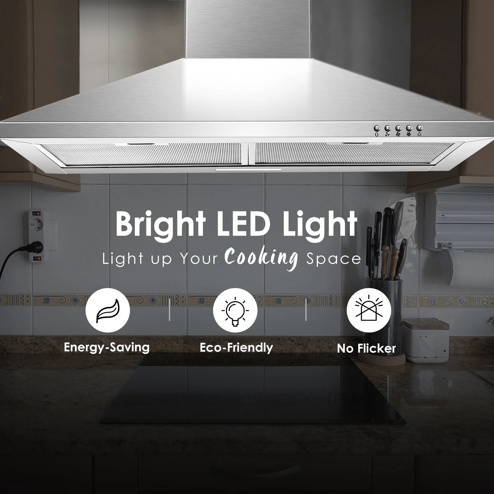 Range Hood 30inch,Wall Mount Range Hood in Stainless Steel Stove Vent Hood,Aluminum Filters,3Speed Exhaust Fan,Button Control