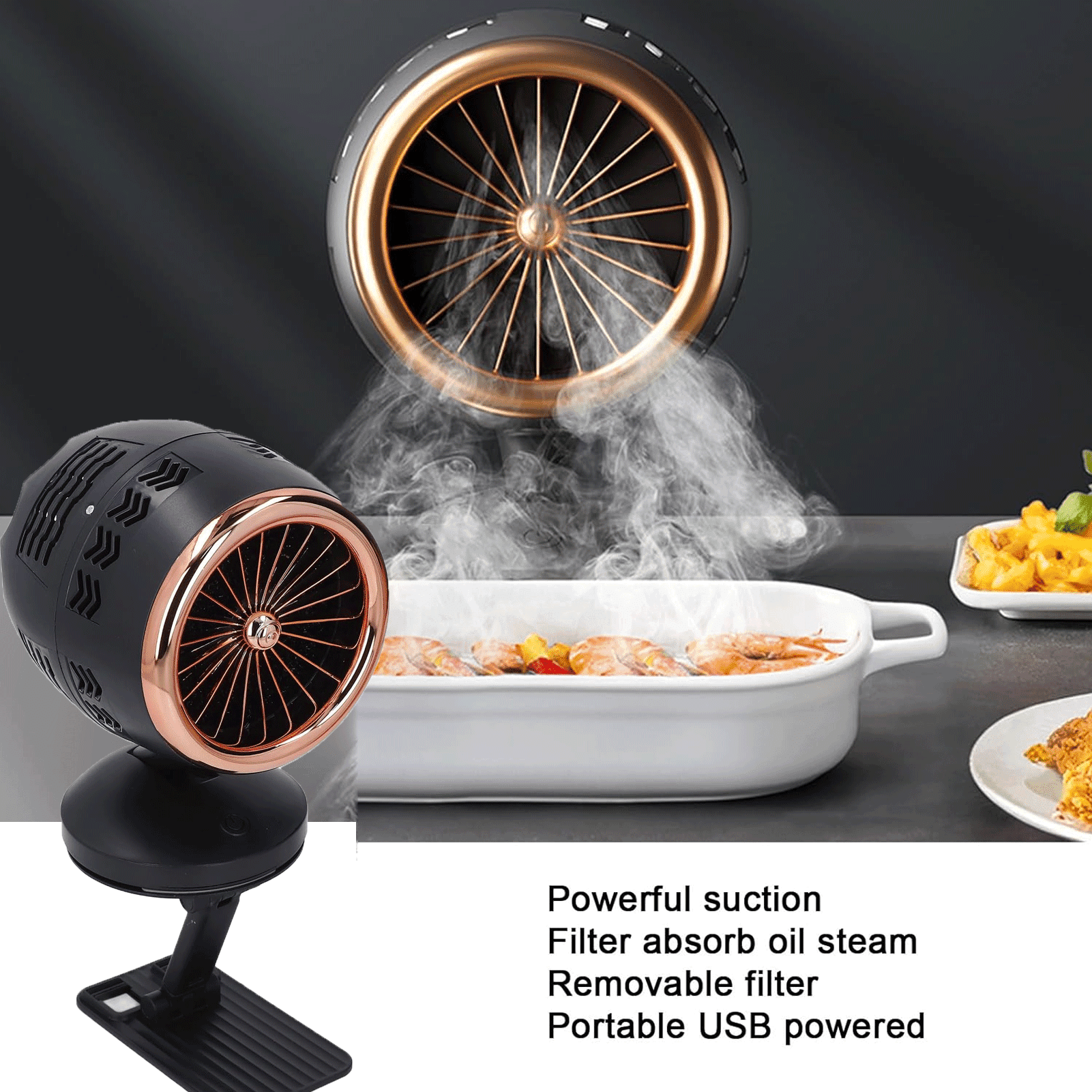 Portable Range Hood for Kitchen, 3 Speed Exhaust Fan with Detachable Filter, USB Powered Cooking Vent Hood, Compact Desktop Ventilation for Stove, Odor Eliminator for Indoor BBQ Hot Pot